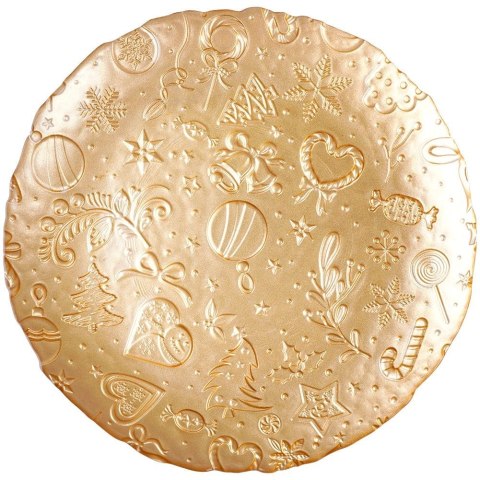 Patera na ciasto babeczki owoce tort szklana złota na nóżce 28cm VILDE 139239