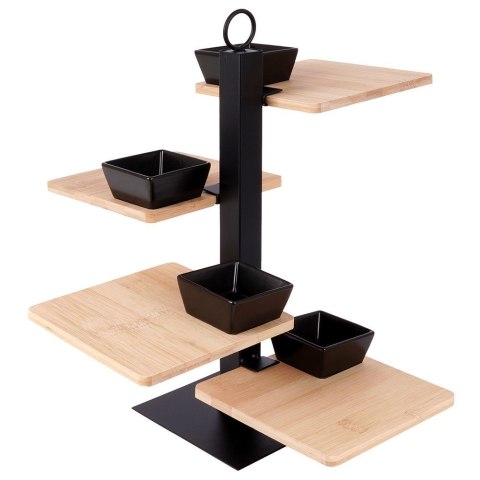 Patera na ciasto owoce babeczki bambusowa 4-piętrowa z miseczkami 32x32x36cm EXCELLENT HOUSEWARE 139214