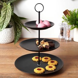 Patera na ciasto owoce babeczki porcelanowa czarna 34cm HIT 139245