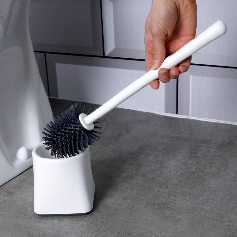 Szczotka do czyszczenia WC toalety silikonowa ze stojakiem biała 36cm BATHROOM SOLUTIONS 569636-B