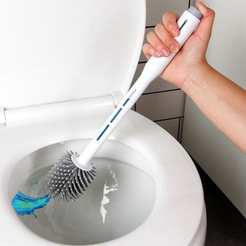 Szczotka do czyszczenia WC toalety silikonowa ze stojakiem dozownikiem płynu biała VILDE 568073