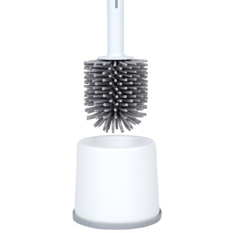 Szczotka do czyszczenia WC toalety silikonowa ze stojakiem dozownikiem płynu biała VILDE 568073