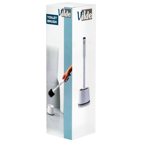 Szczotka do czyszczenia WC toalety silikonowa ze stojakiem dozownikiem płynu biała VILDE 568073