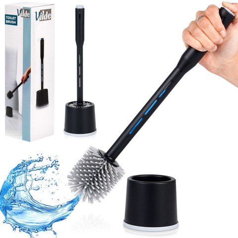 Szczotka do czyszczenia WC toalety silikonowa ze stojakiem dozownikiem płynu czarna VILDE 568062