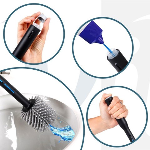 Szczotka do czyszczenia WC toalety silikonowa ze stojakiem dozownikiem płynu czarna VILDE 568062