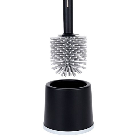Szczotka do czyszczenia WC toalety silikonowa ze stojakiem dozownikiem płynu czarna VILDE 568062