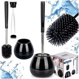 Szczotka do czyszczenia WC toalety silikonowa ze stojakiem szczypcami czarna VILDE 569988