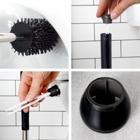 Szczotka do czyszczenia WC toalety silikonowa ze stojakiem szczypcami czarna VILDE 569988