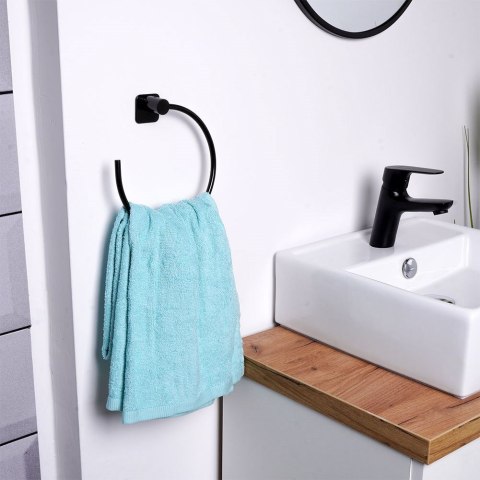 Uchwyt wieszak na ręcznik ręczniki stalowy czarny okrągły 18cm BATHROOM SOLUTIONS 569656