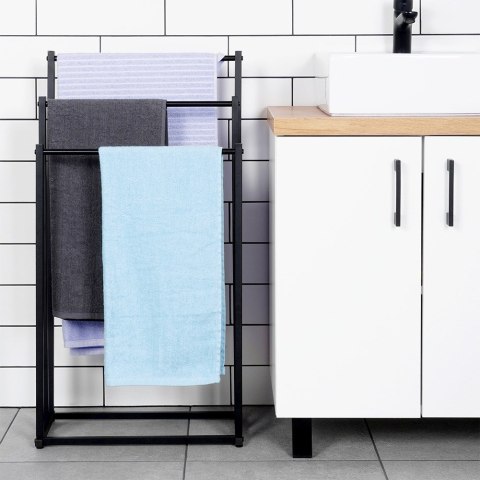 Wieszak stojak na ręczniki łazienkowe stojący uchwyt metalowy czarny VILDE 568020