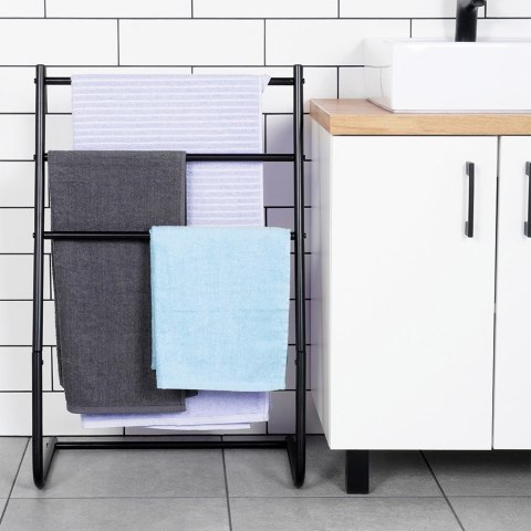 Wieszak stojak na ręczniki łazienkowe stojący uchwyt metalowy czarny VILDE 568021