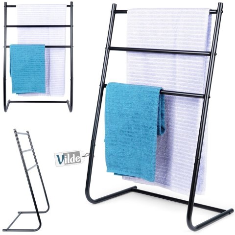 Wieszak stojak na ręczniki łazienkowe stojący uchwyt metalowy czarny VILDE 568021