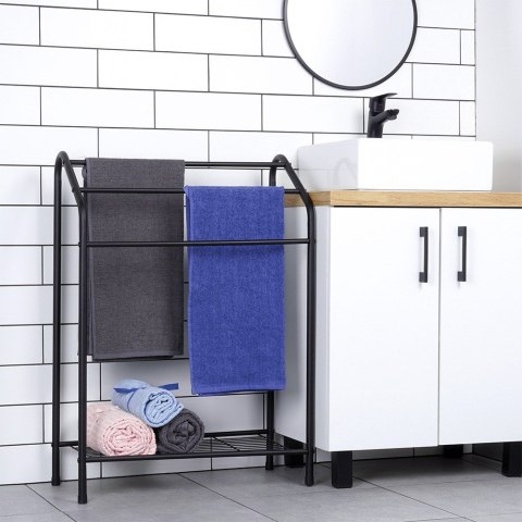 Wieszak stojak na ręczniki łazienkowe stojący uchwyt metalowy czarny VILDE 569823