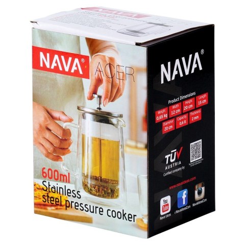 Zaparzacz do herbaty kawy tłokowy szklany termiczny z podwójną ścianką ACER 600 ml NAVA 10-225-024