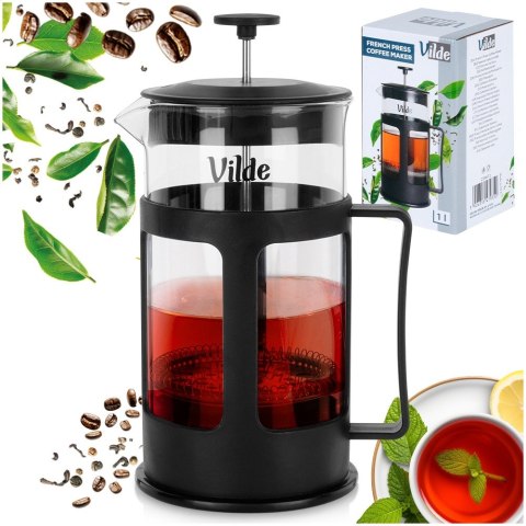 Zaparzacz szklany do herbaty kawy FRENCH PRESS tłokowy 1L VILDE 259672