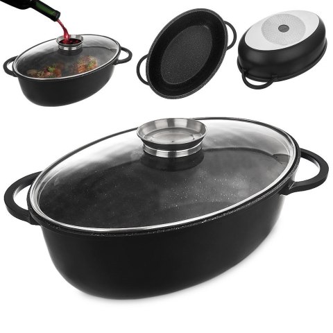 Brytfanna gęsiarka z pokrywką do piekarnika granitowa owalna GRANDE 8L 45x27.5cm ORION 127028