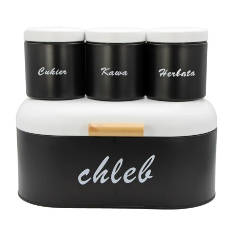 Chlebak metalowy mały + 3 pojemniki na kawę herbatę cukier przyprawy BRUNBESTE BB-2669
