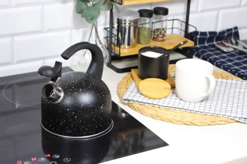 Czajnik stalowy z gwizdkiem na gaz indukcja mały 1.5L czarny marmurek BRUNBESTE BB-2439