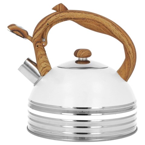Czajnik stalowy z gwizdkiem na indukcję 2.5L biały MAT uchwyt drewno BRUNBESTE BB-2478