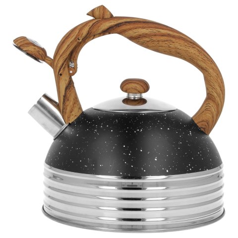 Czajnik stalowy z gwizdkiem na indukcję 2.5L czarny marmurek uchwyt drewno BRUNBESTE BB-2476