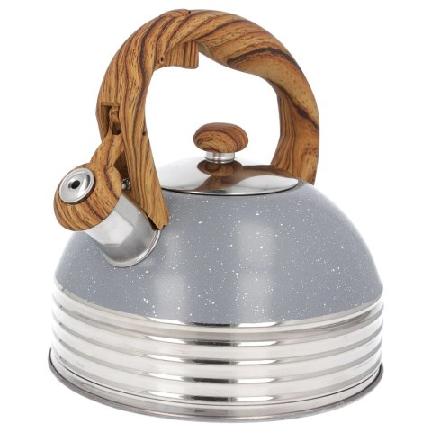 Czajnik stalowy z gwizdkiem na indukcję 2.5L szary marmurek uchwyt drewno BRUNBESTE BB-2477