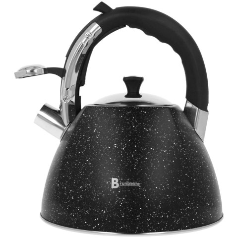 Czajnik stalowy z gwizdkiem podwójne dno gaz indukcja 3L czarny marmurek BRUNBESTE BB-2450