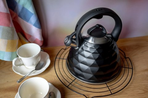 Czajnik stalowy z gwizdkiem tradycyjny gaz indukcja DUŻY 3L czarny diamond BRUNBESTE BB-2371