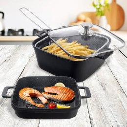 Garnek granitowy z pokrywką patelnią grillową koszykiem GRANDE 2+4L ORION 127036