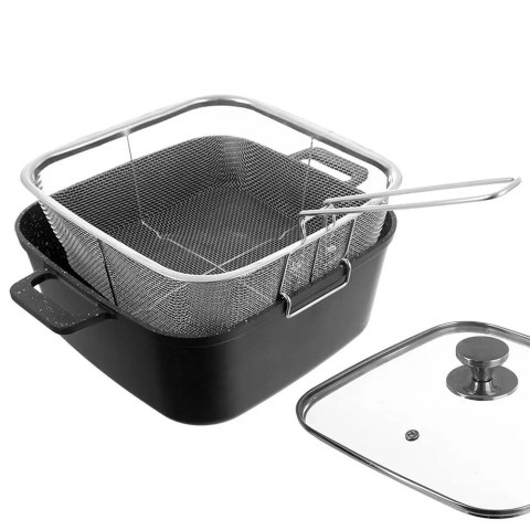 Garnek granitowy z pokrywką patelnią grillową koszykiem GRANDE 2+4L ORION 127036