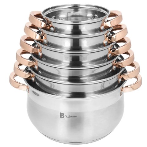 Garnki ze stali nierdzewnej na gaz indukcję zestaw garnków komplet 12-ele BRUNBESTE BB-2208