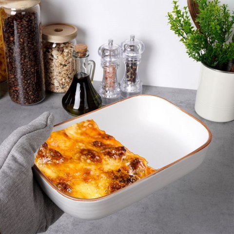 Naczynie żaroodporne do pieczenia ceramiczne białe prostokątne 22.5x15x5cm VILDE 259323