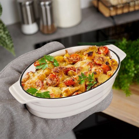 Naczynie żaroodporne do pieczenia porcelanowe białe owalne 19.5x11x5cm 360ml HIT 259209