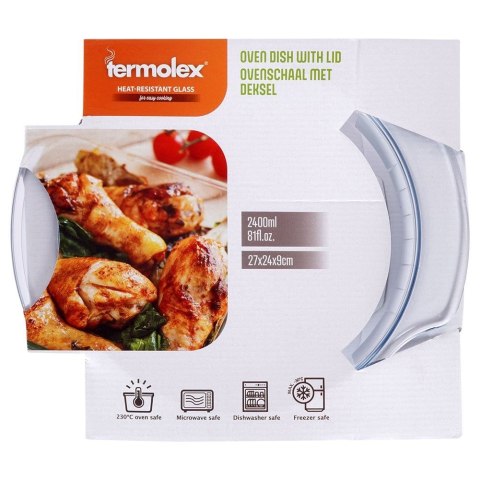 Naczynie żaroodporne z pokrywką szklane do piekarnika 27x23x11cm 2.4L TERMOLEX 123716