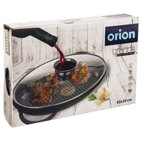 Patelnia do grillowania grillowa granitowa z pokrywką głęboka GRANDE 43x28x6cm ORION 127030