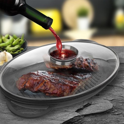 Patelnia do grillowania grillowa granitowa z pokrywką głęboka GRANDE 43x28x6cm ORION 127030