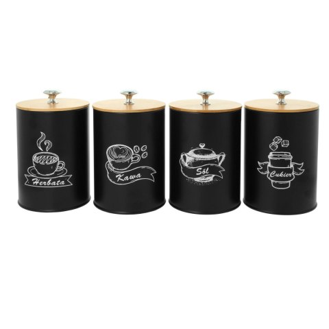 Pojemniki kuchenne na sól cukier herbatę kawę przyprawy zestaw czarne BRUNBESTE BB-2742