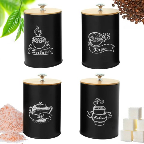 Pojemniki kuchenne na sól cukier herbatę kawę przyprawy zestaw czarne BRUNBESTE BB-2742