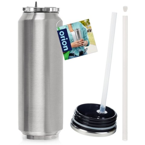 Kubek termiczny PUSZKA ze słomką ustnikiem do auta srebrny 700 ml ORION 124816