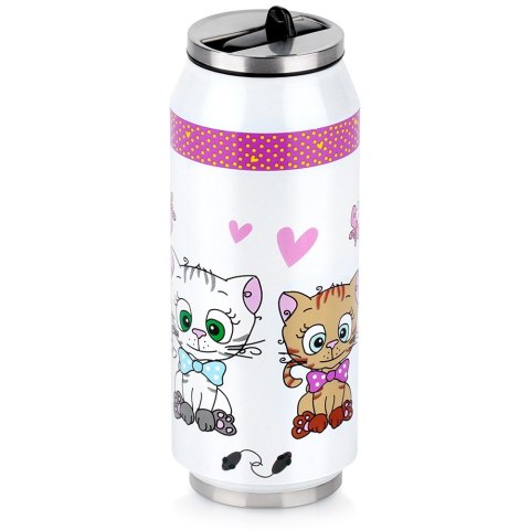 Kubek termiczny PUSZKA ze słomką ustnikiem do szkoły KOTEK 400 ml ORION 128508