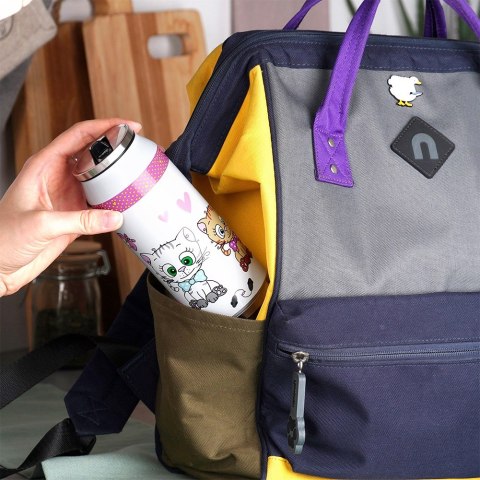 Kubek termiczny PUSZKA ze słomką ustnikiem do szkoły KOTEK 400 ml ORION 128508