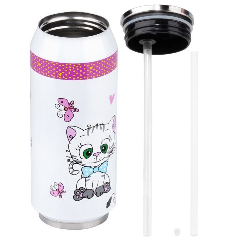 Kubek termiczny PUSZKA ze słomką ustnikiem do szkoły KOTEK 400 ml ORION 128508