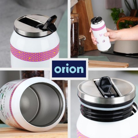 Kubek termiczny PUSZKA ze słomką ustnikiem do szkoły KOTEK 400 ml ORION 128508