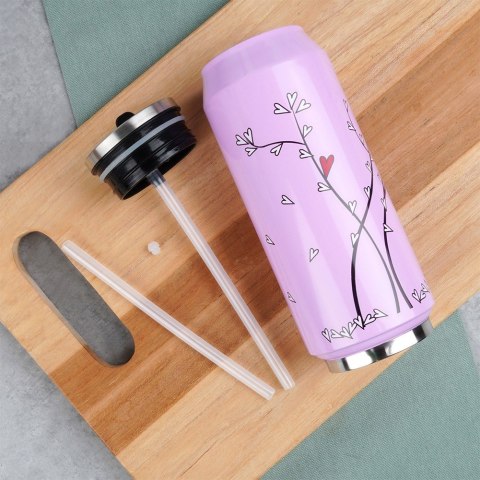 Kubek termiczny PUSZKA ze słomką ustnikiem do szkoły różowy SERCE 400 ml ORION 128513