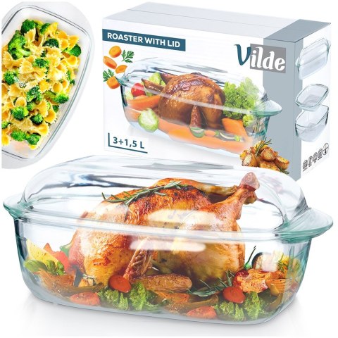 Naczynie żaroodporne z pokrywką szklane do zapiekania 3+1.5L VILDE 259603