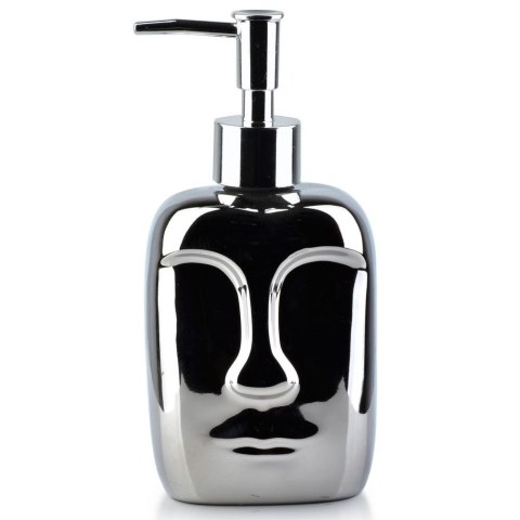 Dozownik ceramiczny do mydła płynu do naczyń na mydło srebrny twarz VILDE 530724
