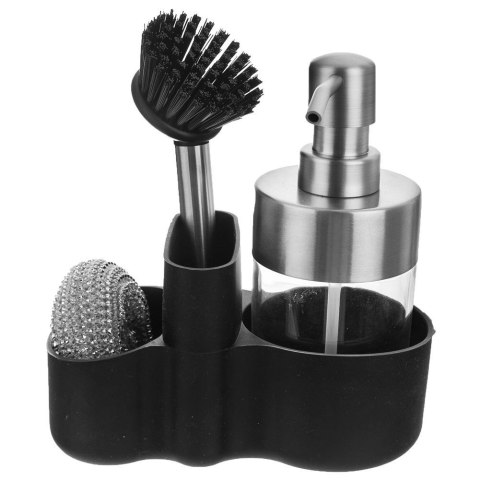 Dozownik do płynu do naczyń ze szczotką gąbką pojemnikiem czarny 350ml ORION 530787