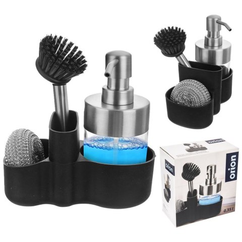 Dozownik do płynu do naczyń ze szczotką gąbką pojemnikiem czarny 350ml ORION 530787