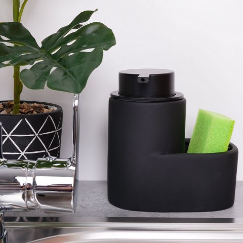 Dozownik płynu do naczyń z pojemnikiem na gąbkę ceramiczny czarny 350ml HIT 569543
