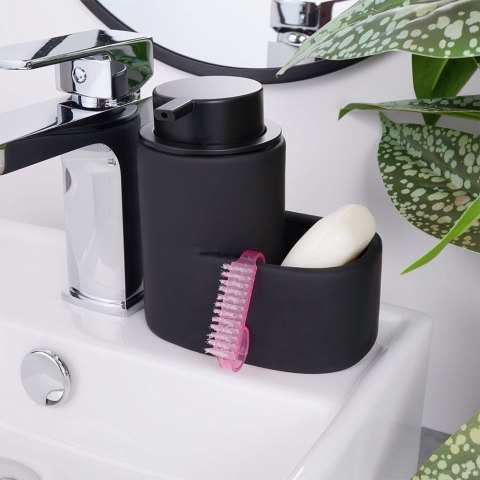 Dozownik płynu do naczyń z pojemnikiem na gąbkę ceramiczny czarny 350ml HIT 569543
