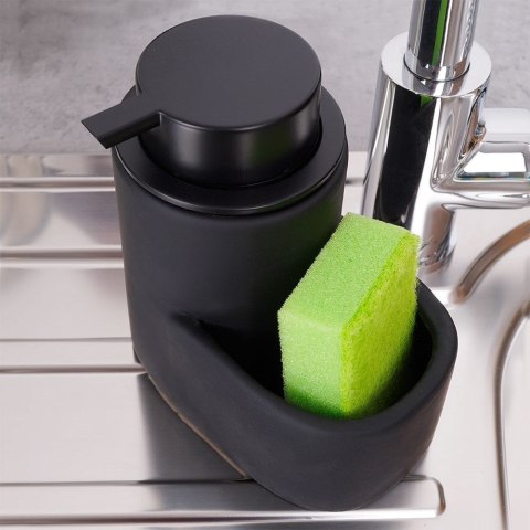 Dozownik płynu do naczyń z pojemnikiem na gąbkę ceramiczny czarny 350ml HIT 569543